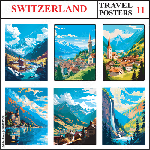 Switzerland Saas Fee Chur Gruyeres Travel Poster Wall Art Print Collection Set Part 11