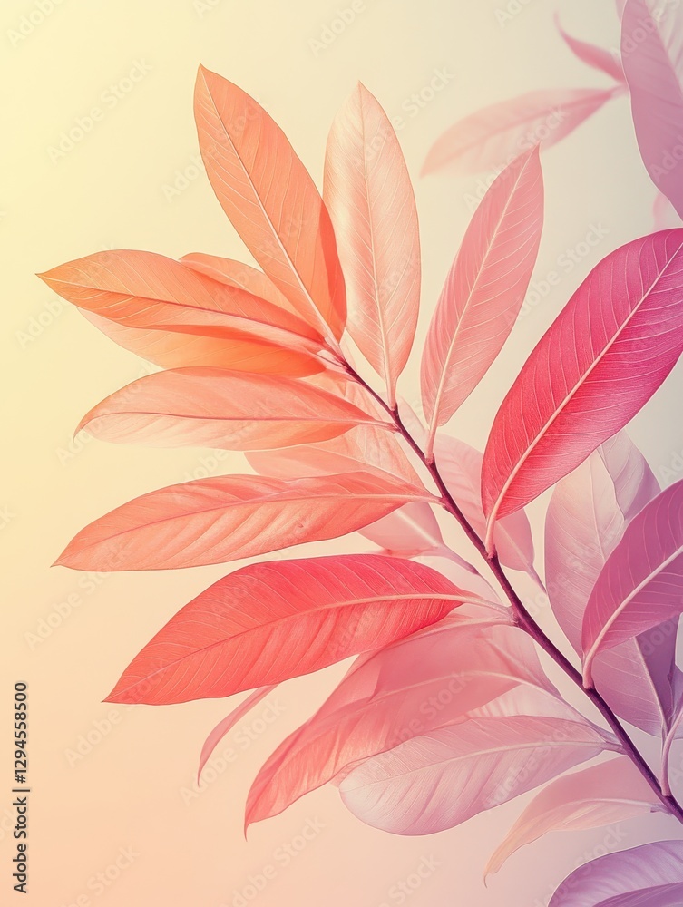 Fototapeta premium Soft Gradient Leaves: A Serene Composition of Pink and Orange Foliage Ideal for Nature Themes