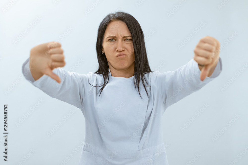 A female professional looking up and pointing, as if presenting or introducing something. A female professional looking up and pointing, as if presenting or introducing something.