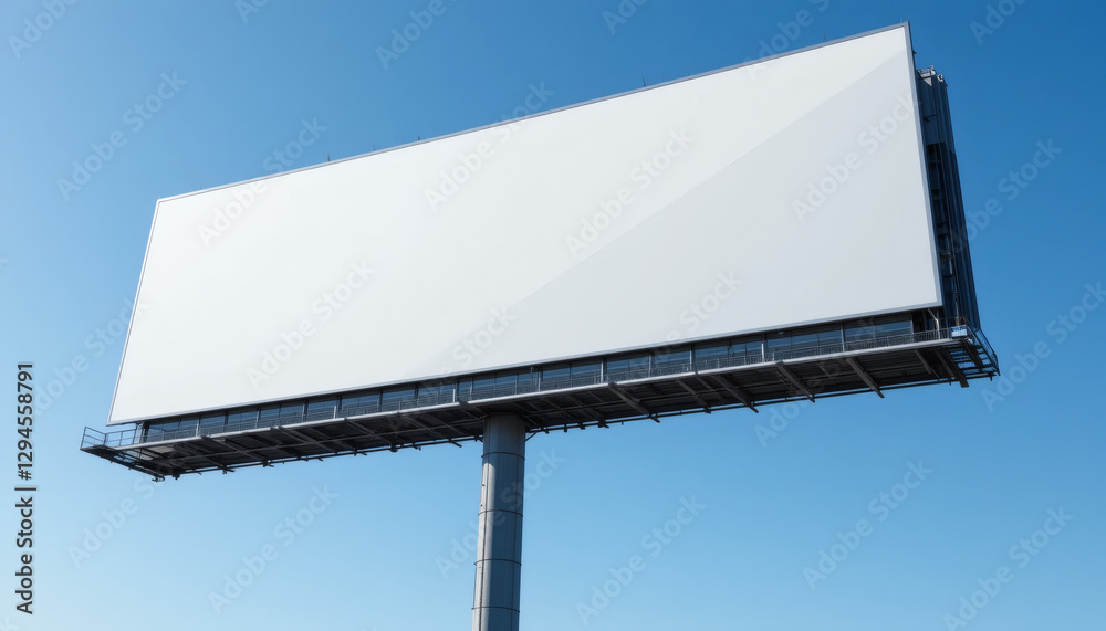 Giant Highway Billboard with Sleek Blank White Surface for Large-Scale Advertising Against Clear Blue Sky Giant Highway Billboard with Sleek Blank White Surface for Large-Scale Advertising Against Clear Blue Sky