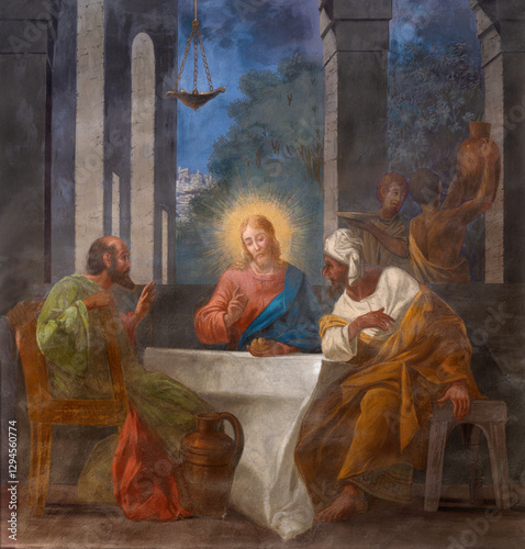 Voghara - The fresco of cupola of Domo - Collegiata di San Lorenzo (Apotheosis of the Saint Lawrence) by P. Lavagnini from 20. cent.