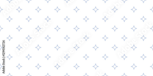 Subtle vector seamless pattern with diamonds, star shapes, rhombuses. Abstract blue and white geometric texture. Simple elegant minimal background. Delicate minimalist design for decor, textile, print