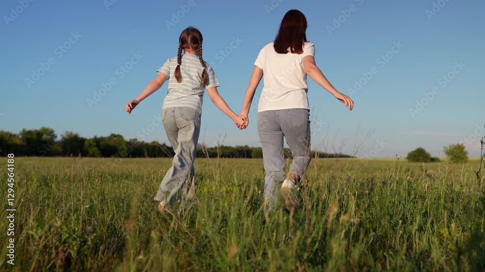 Mother child daughter running walking field, happy Family day nature, mother child running Holding hand grass, Summer stroll meadow, Carefree moments countryside, mother child running Blue sky Mother child daughter running walking field, happy Family day nature, mother child running Holding hand grass, Summer stroll meadow, Carefree moments countryside, mother child running Blue sky