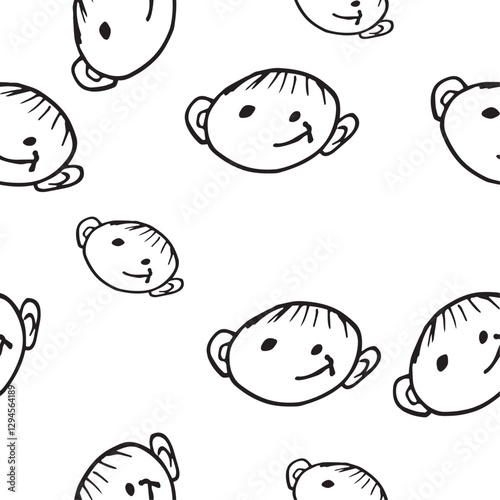 boy's head baby's face with emotion smile vector seamless Pattern Graphics doodle Hand drawn Illustration base for textile design tableware and printing