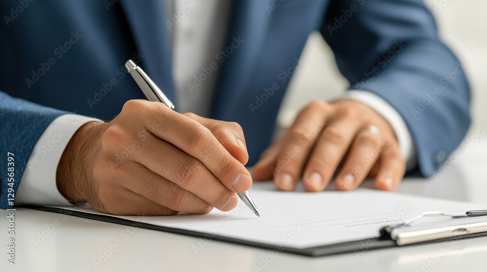 Representative signing business agreement in professional office a close-up on international relations Representative signing business agreement in professional office a close-up on international relations