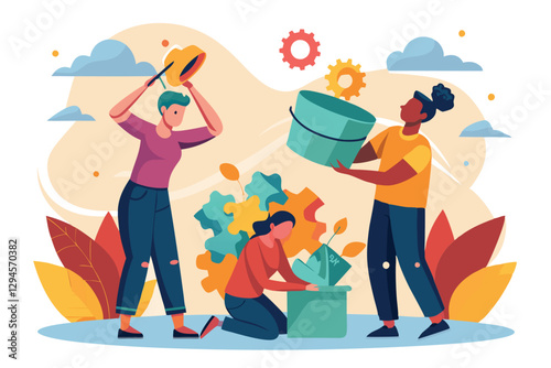 A man and a girl discard extra items, promoting a cleaner and organized space while enjoying the activity, Man and girl throws out extra objects from abstract silhouette of head