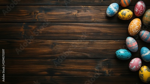 Easter eggs on rustic wooden background for holiday concept
