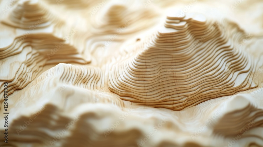 A close-up of a topographical sculpture reveals intricate, layered contours resembling undulating landscapes and natural formations. A close-up of a topographical sculpture reveals intricate, layered contours resembling undulating landscapes and natural formations.