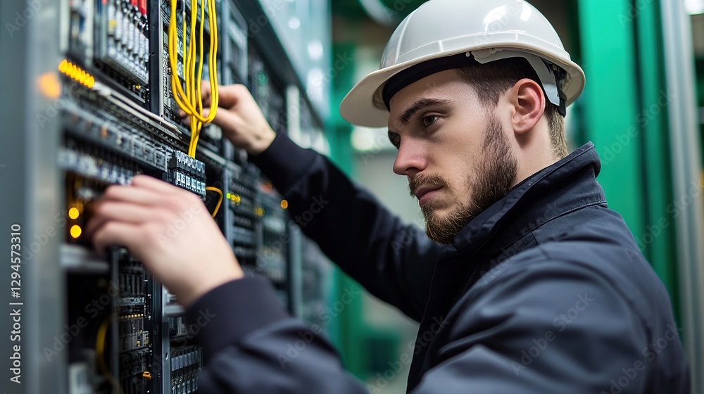 System engineer analyzing performance metrics in data center environment focused on technology insights System engineer analyzing performance metrics in data center environment focused on technology insights