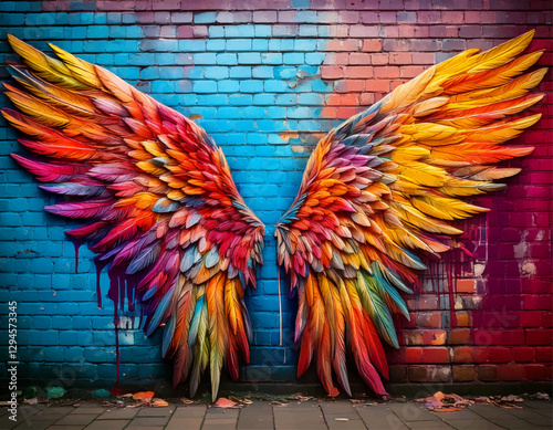 grunge background with colorful wings vector, wall art painting decor
