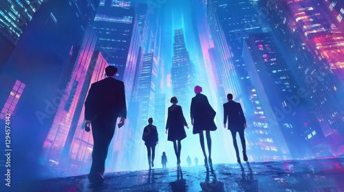 Diverse Team Walking Through City Office Landscape