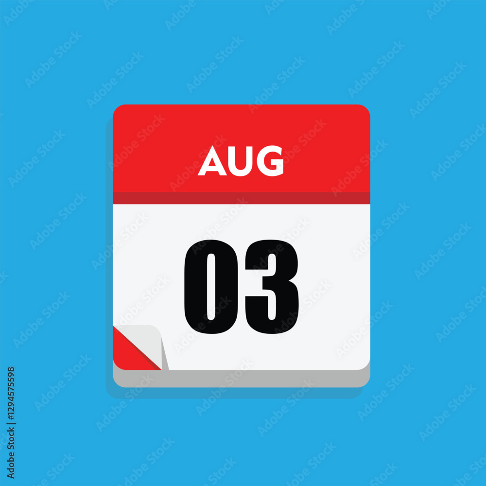calender icon, 03 august icon with blue background calender icon, 03 august icon with blue background