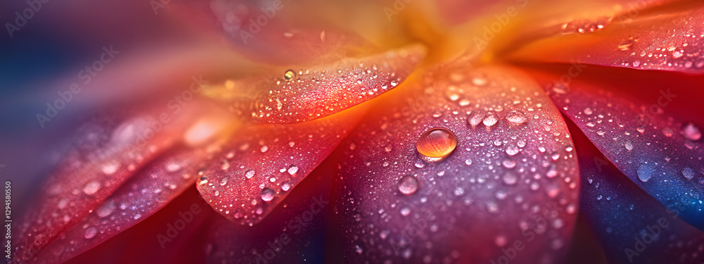 Fototapeta premium A close-up of the delicate petals and dewdrops on an open lotus flower 