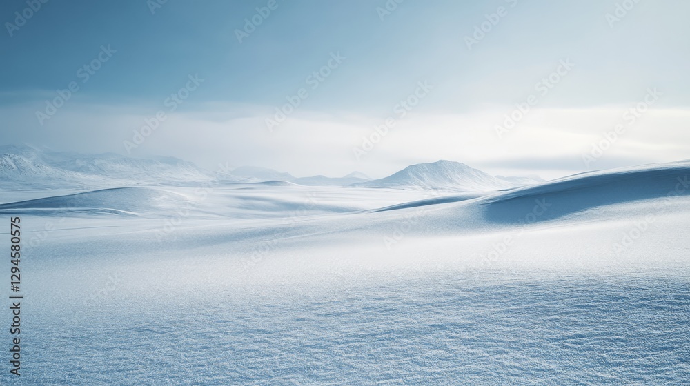 Obraz premium Endless snow dunes roll beneath a soft sky, capturing the elegance and simplicity of a serene winter landscape.