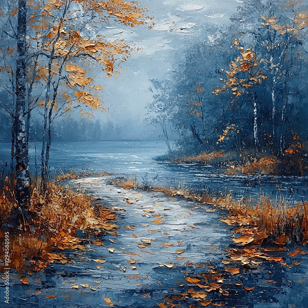 Naklejka premium Acrylic oil painting of nature landscape