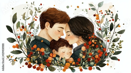 Heartwarming Family Illustration Embracing Nature's Beauty