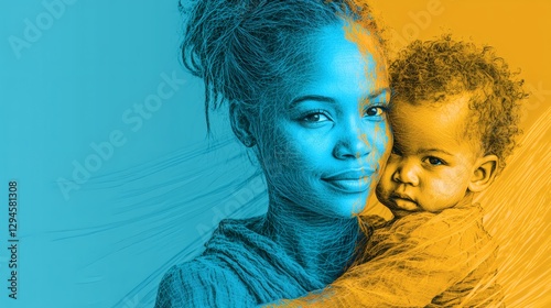 Embracing the Bond Between Mother and Child in Vibrant Colors