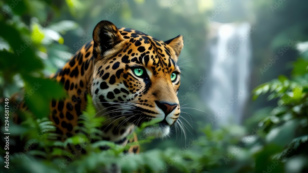 Obraz premium Intriguing Leopard in Lush Rainforest Setting.