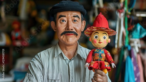 Puppet maker portrait artisan workshop character creation creative environment close-up shot mastery of craft