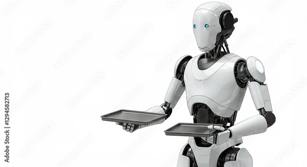 A futuristic robot holding a surgical tray, showcasing the integration of robotics in medical procedures. Ideal for themes related to healthcare, technology, and innovation. A futuristic robot holding a surgical tray, showcasing the integration of robotics in medical procedures. Ideal for themes related to healthcare, technology, and innovation.