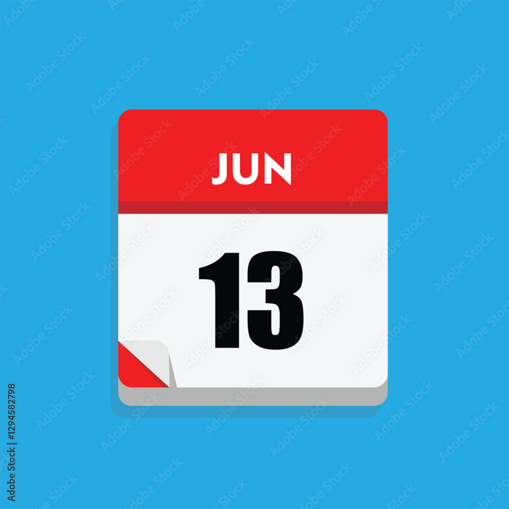 Fototapeta premium calender icon, 13 june icon with blue background