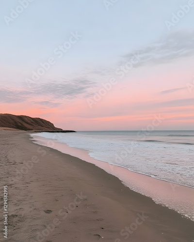 Peaceful beach sunset at dawn photo