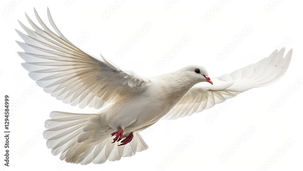 Fototapeta premium White Dove in Flight Full Wingspan, Peace Symbol, Isolated Background, Bird Photography Dove, Peace