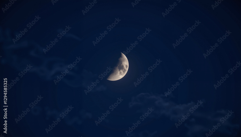 Crescent moon glowing in night sky with gentle clouds, celestial beauty Crescent moon glowing in night sky with gentle clouds, celestial beauty