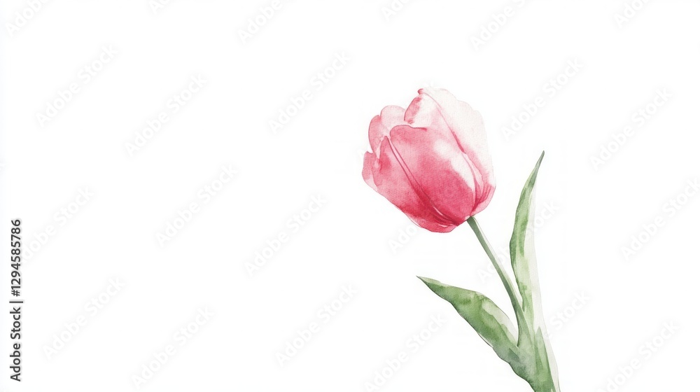 Elegant Pink Tulip Flower on White Background in Watercolor Style Elegant Pink Tulip Flower on White Background in Watercolor Style