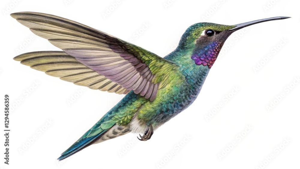 Obraz premium Hummingbird in Flight Detailed Colored Pencil Drawing, Avian Art, Nature, Wildlife Hummingbird, bird art