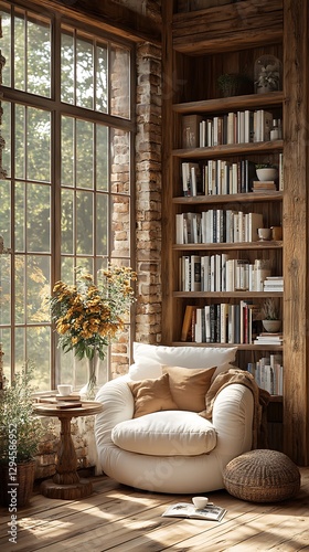 Inviting reading nook bookshelf armchair corner high resolution hd image