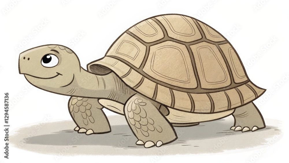 Fototapeta premium Cute Cartoon Tortoise Illustration Watercolor Style, Shell Details, Happy Expression, Tortoise Drawing Tortoise, Reptile