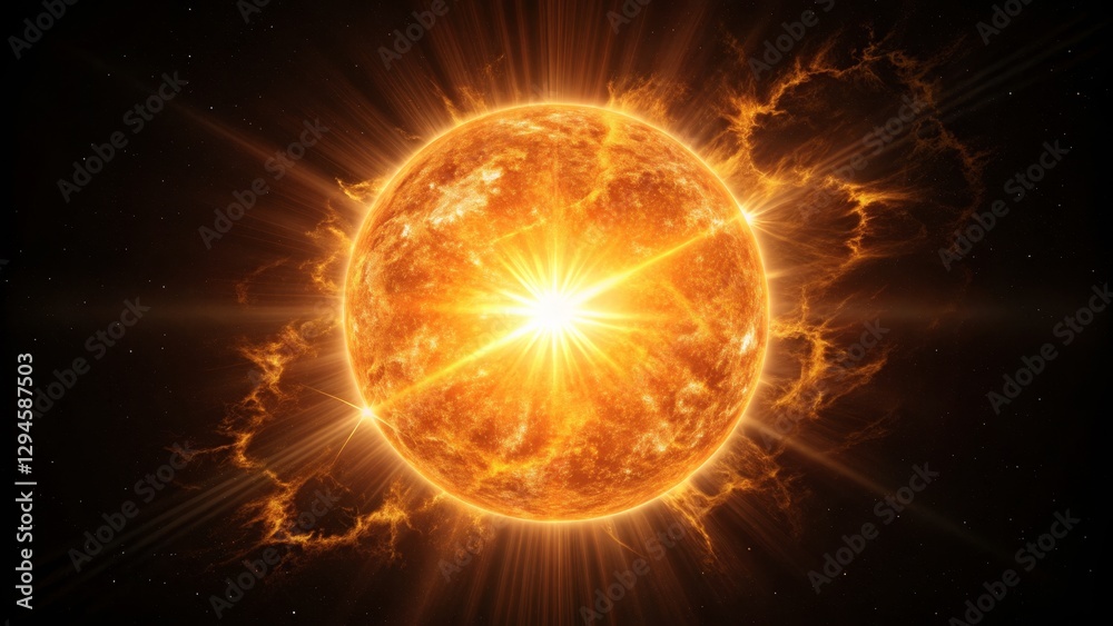Fototapeta premium Celestial Explosion Bright Star, Fiery Orb, Cosmic Rays, Digital Art, Space. Space, Astronomy
