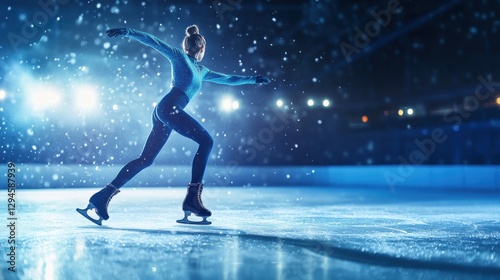 Graceful Ice Skater Performing Artistic Routine in Bright Arena