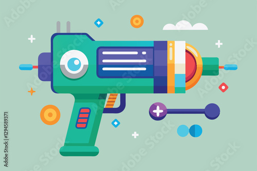 This illustration showcases a colorful customizable massage gun designed for effective muscle relief and relaxation, Massage gun Customizable Flat Illustration