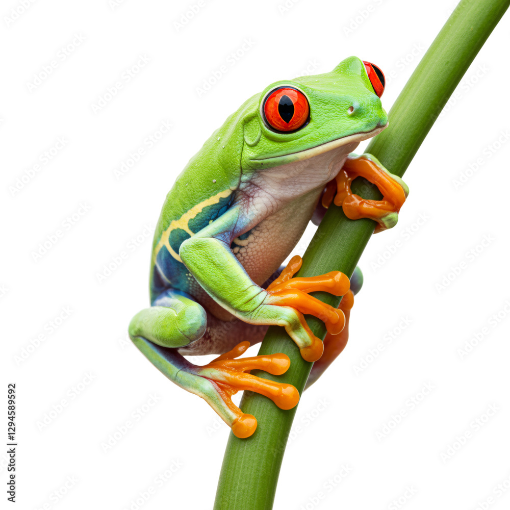 Fototapeta premium Vibrant Red-Eyed Tree Frog Climber on a Stem