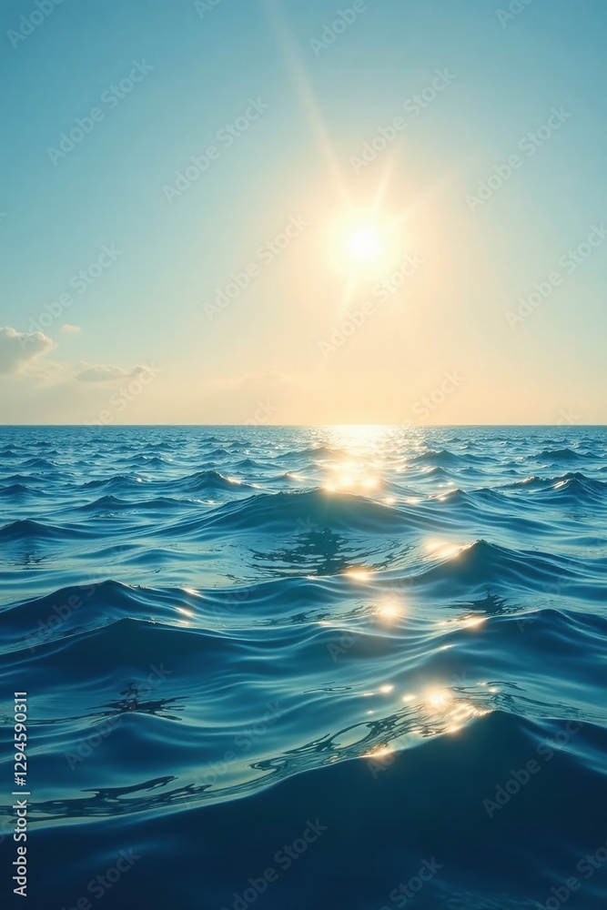 Obraz premium Serene Ocean Surface at Sunset Sunbeams Dancing on the Water's Gentle Waves