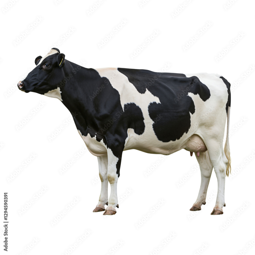 Black and White Cow Isolated on Transparent Background