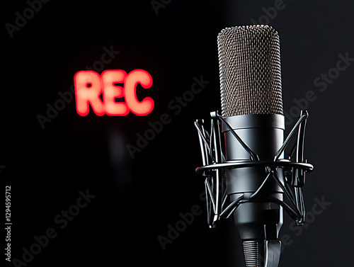 Studio microphone ready to record with a red 