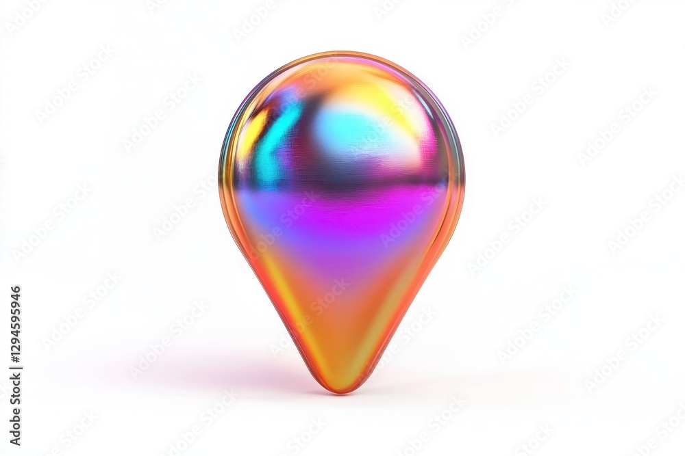 3D Iridescent Map Pin Icon with Holographic Colors, Modern Design 3D Iridescent Map Pin Icon with Holographic Colors, Modern Design