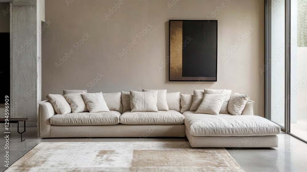 Fototapeta premium Corner sofa in modern interior design room in beige colors