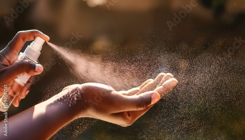 A close-up shot capturing the moment when a fine mist of alcohol spray
