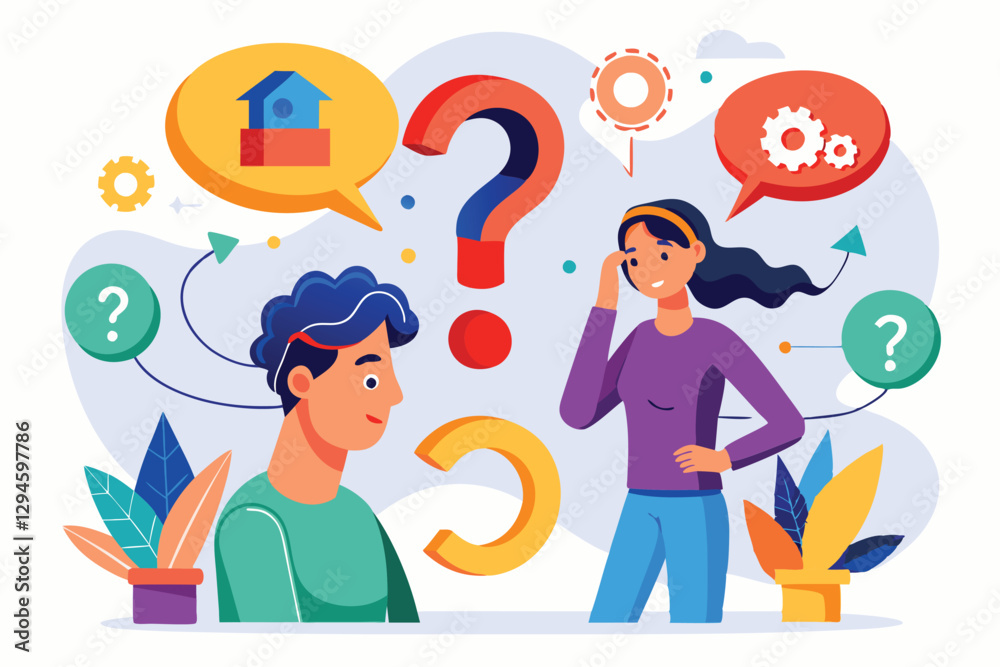 Obraz premium Two individuals engage in deep contemplation, exploring various unanswered questions and ideas, Mental impasse, unanswered questions,