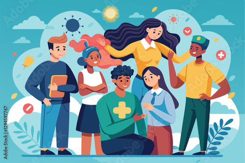 A diverse group engages in a discussion about mental health and support strategies in a cheerful outdoor setting, Mental health problems patients