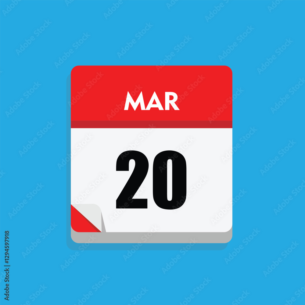 Fototapeta premium calender icon, 20 march icon with blue background