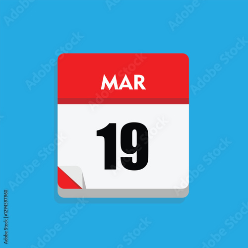 calender icon, 19 march icon with blue background
