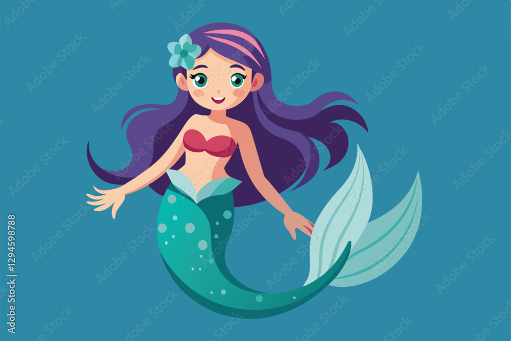 A lively mermaid illustration featuring a cheerful character with flowing hair and a decorative tail, Mermaid Customizable Flat Illustration A lively mermaid illustration featuring a cheerful character with flowing hair and a decorative tail, Mermaid Customizable Flat Illustration