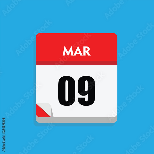calender icon, 09 march icon with blue background