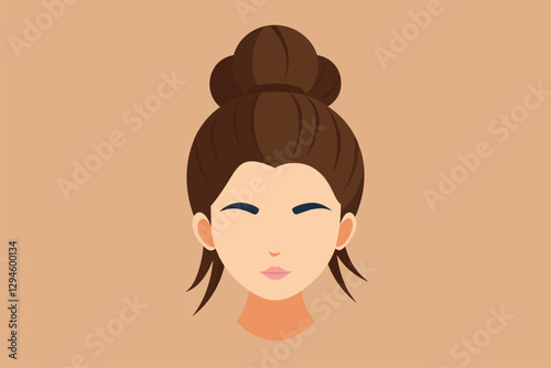This stylish messy bun hairstyle offers a chic yet effortless look for various occasions, Messy bun Customizable Semi Flat Illustration