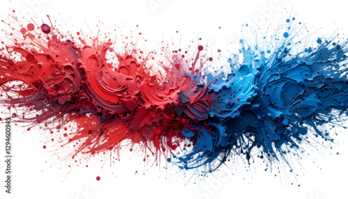 A dynamic composition of red and blue grunge brush strokes with a textured oil paint effect, isolated on a white background for artistic and creative projects.
